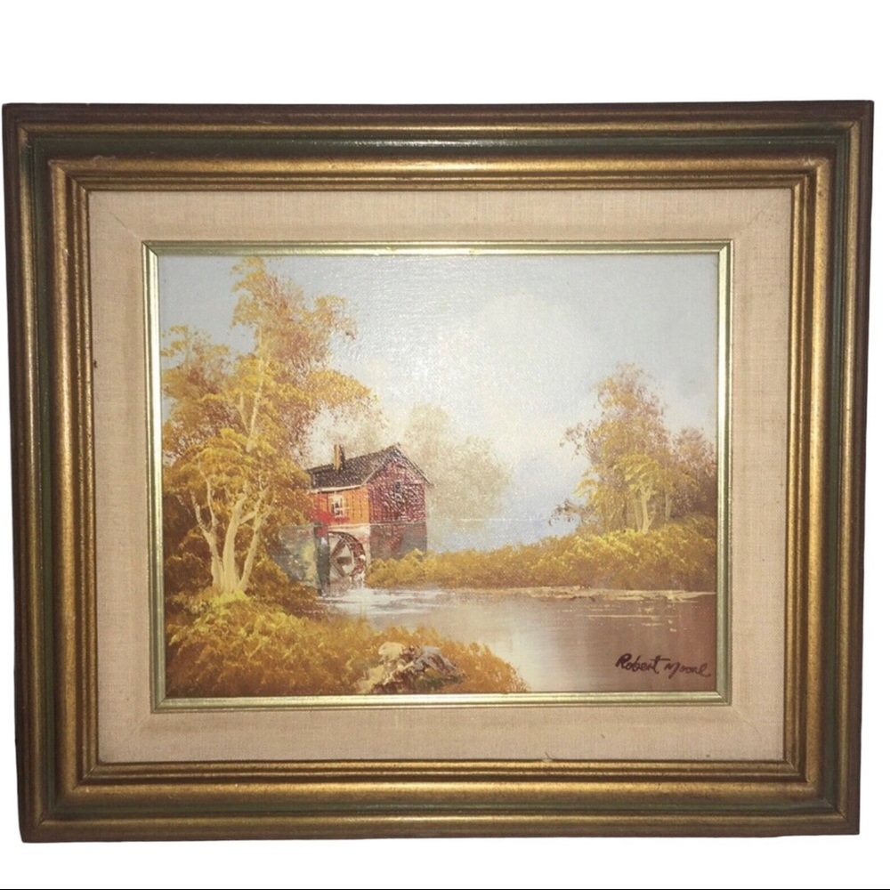 Vintage 70’s 8X10 Oil Painting Old Red Mill Signed Robert Moore Framed